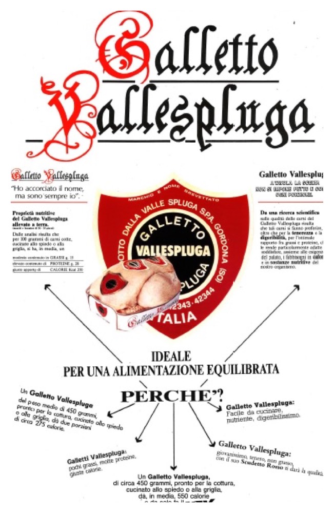 Galletto Vallespluga, vecchia pubblicità